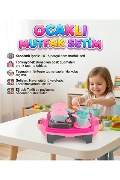 Tıfıl Toys Ocaklı Mutfak Setim - 10+ Parça Tencere Tava ve Çay Seti - Eğitici...
