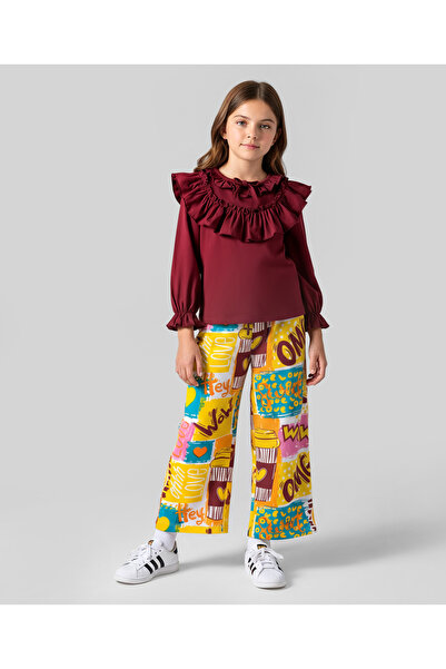 Ollington St. Cotton Full Sleeves Top & Printed Knit Culottes Set - Maroon & ...