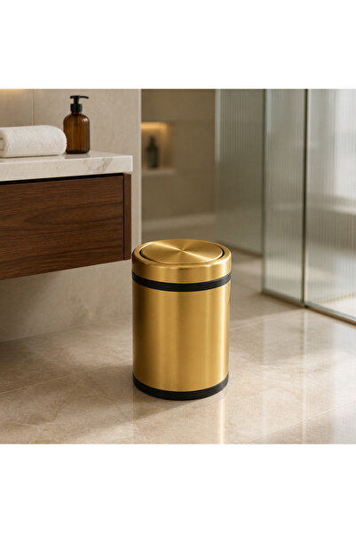 İSAOĞLU YAPI Mat Gold Banyo Çöp Kovası Döner Kapaklı 8 Litre Fırçalanmış Gold...