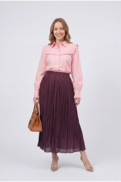 GLOW MUSE Elastic Waist Skirt-Burgundy