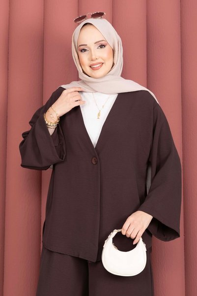 EBRUTESETTÜR طقم كيمونو صيفي فضفاض للحجاب باللون البني