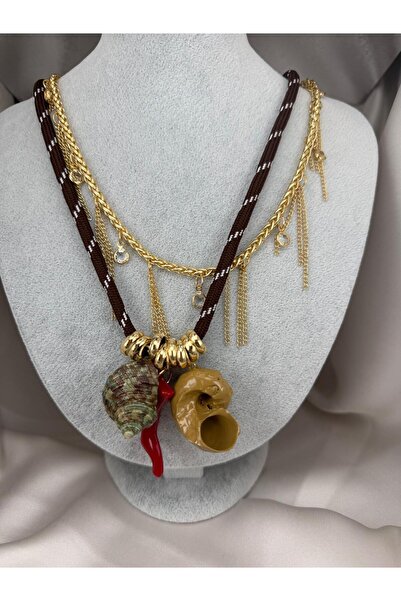 ZS Aksesuar Seashell Detailed Bohemian Women's Necklace with Gold Chain, Mari...