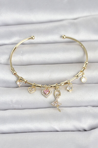 Lisinya Brass Gold Color Ballerina Detail Charm Women's Bracelet -