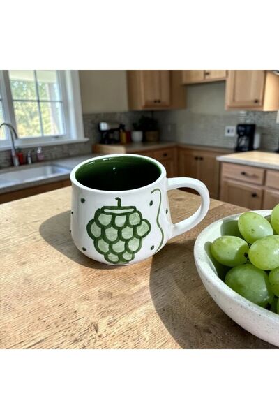 Seramik El İşçiliği Üzüm Desenli Mug Kupa Bardak