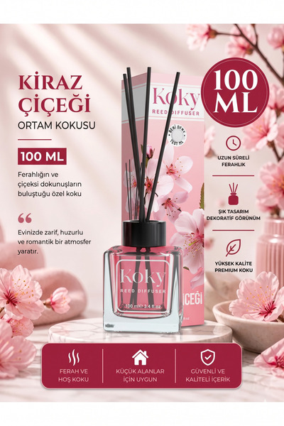 Koky Kiraz Çiçeği Reed Diffuser 100 ML Çubuklu Oda Kokusu – Uzun Süre Kalıcı ...
