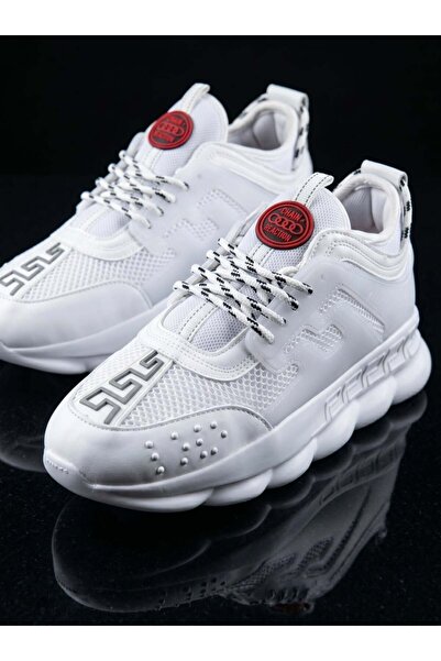 EXCLUSIVE STYLE Adidasi din piele ecologica albi - CHAIN