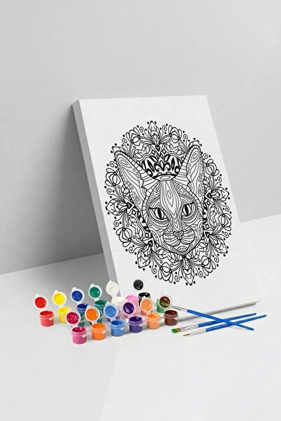 Yatinks Kedi Desenli Mandala Tuval Boyama Seti 40x50 cm