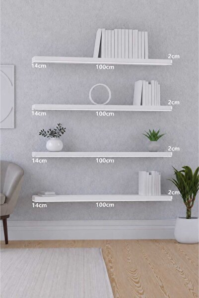 yankı-byeg 100 Cm 4lü Mat Beyaz Mdf Uçan Duvar Rafı Gizli Bağlantı Kitaplık