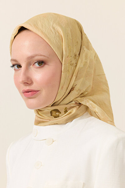 cs camellia scarf Ακουαρέλα Βαμβακερό Φουλάρι Βισκόζης - Βουτυρόχρωμο