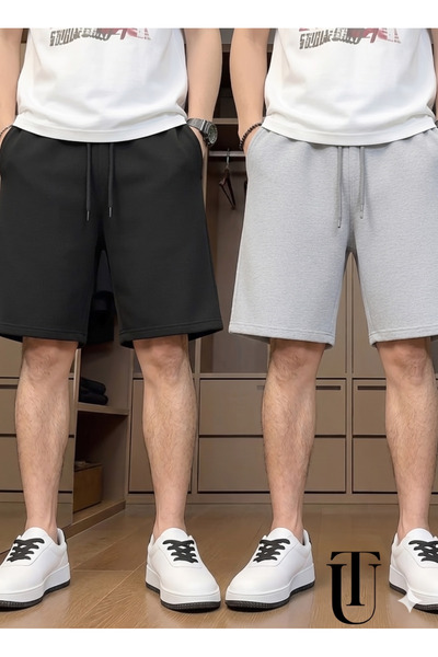 yx yustex sport Pachet de 2 pantaloni scurți pentru bărbați (negru-gri) Set d...