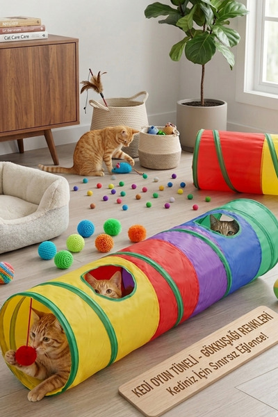 ego home Düz Kedi Tüneli Katlanır Gökkuşağı Uzun Düz Kedi Köpek Oyun Tüneli E...