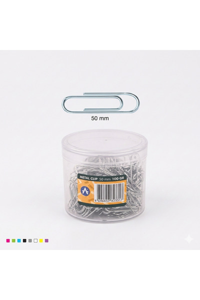 Ark 50 mm Metal Paper Clips 100 Grams Transparent Cylinder Box 1 Piece