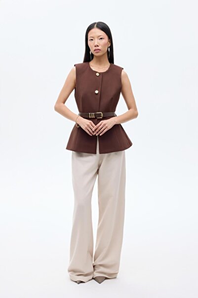 Shoe Box By Quzu Quzu 25Yylk00163 Women's Vest with Crew Neck and Belt
