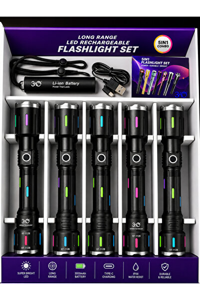 360 Long Range LED Rechargeable Flashlight System 10,000 mAh Battery