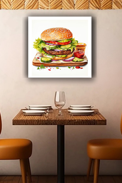 Lucena Hamburger Metal Painting Fast Food Themed Modern Decorative Kitchen Wa...