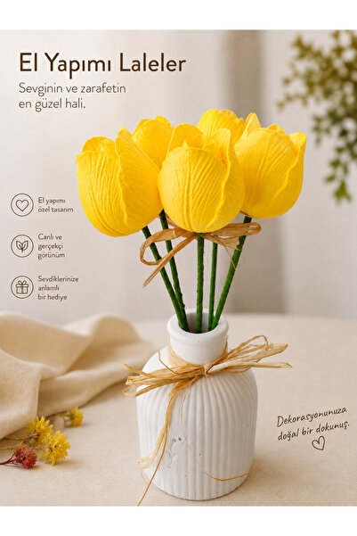 Eski Mahzen Design Artificial Tulip Bouquet with Vase
