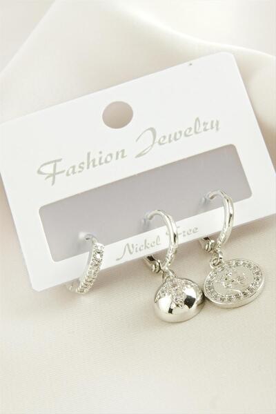 ZERO LAND Ilkeshop 3 Pcs Star Zircon Stone (03222) Earrings-Silver Color