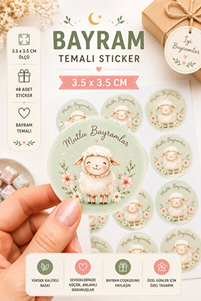 Hume Craft Mutlu Bayramlar Yazılı Kurban Bayramı Sticker Seti 3.5 cm, 48 adet