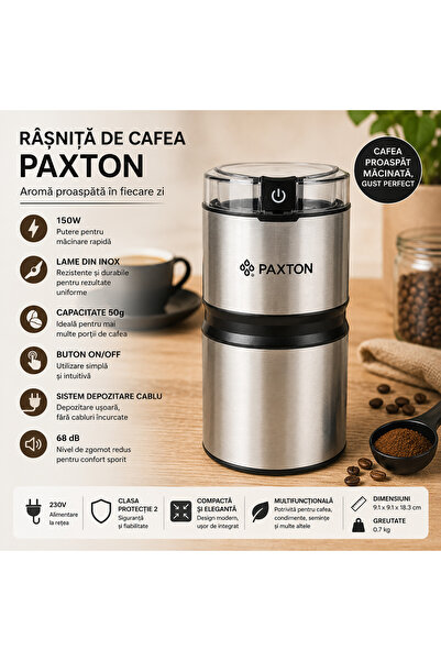 Paxton Râșniță Cafea Paxton, 150W, Lame Inox, Capacitate 50g