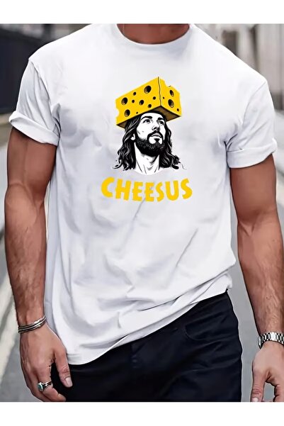 Massgai Unisex majica sa štampanim motivom Cheesus, 100% pamuk, veće veličine