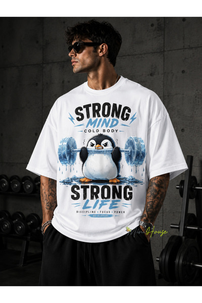 MiniHouse Penguen Gym Printed Oversize T-Shirt