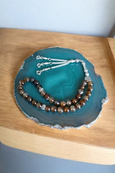 Zodyak Doğal Taş Agate Prayer Beads 33-Piece Prayer Beads Agate Stone Prayer Beads Certified in a Special Mdf Box