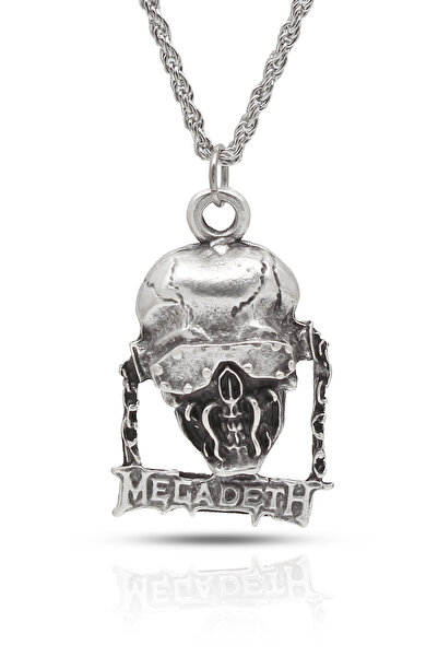 kolbi Megadeth Savaşçı Kuru Kafa Kolye Gotik Rock Kolye - Antik Gümüş Kaplama...