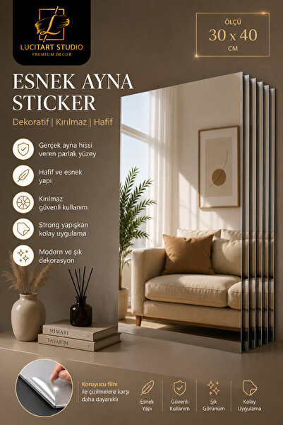 LucitART Studio | 1 mm Premium Aynalı Pleksi 30x40 cm | Esnek Yapışkanlı Deko...