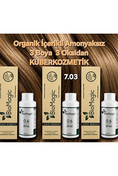 BIOMAGIC 7.03 Karamel Organik İçerikli Amonyaksız Kalıcı Saç Boyası 3Boya 3Ok...