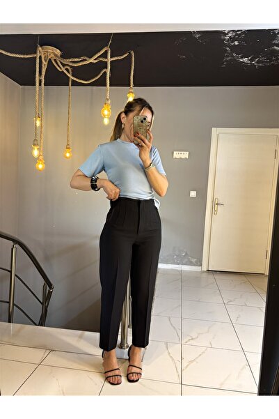 Gözde Tasarım Butik Women's Black Color Pants with Pens Details and Carrot Tu...