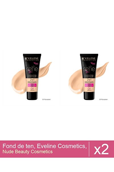 Makeup Set 2x Fond de ten, Eveline Cosmetics, Selfie Time 2 in 1, 01 Porcelai...