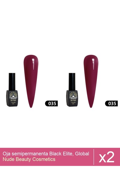 Makeup Set of 2x Black Elite semi-permanent nail polish, Global Fashion 8 ml,035