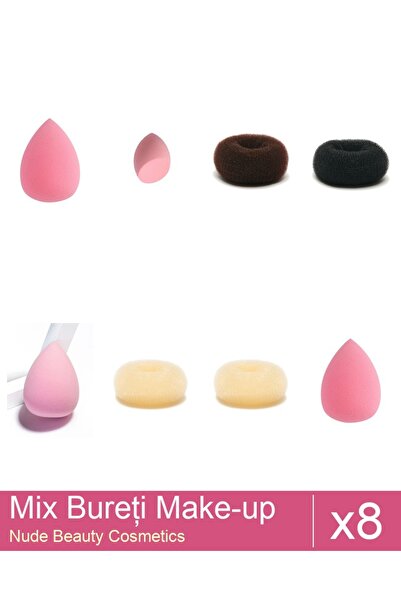 Makeup Set Mix 8 products Sponges: Blonde bun sponge - 9 cm diameter, Brown b...
