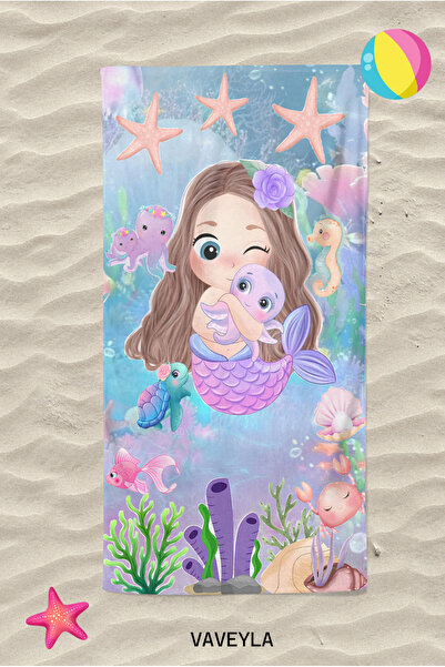 Vaveyla Home Mermaid Patterned Printed Beach Towel Cotton Girls' Beach Towel ...