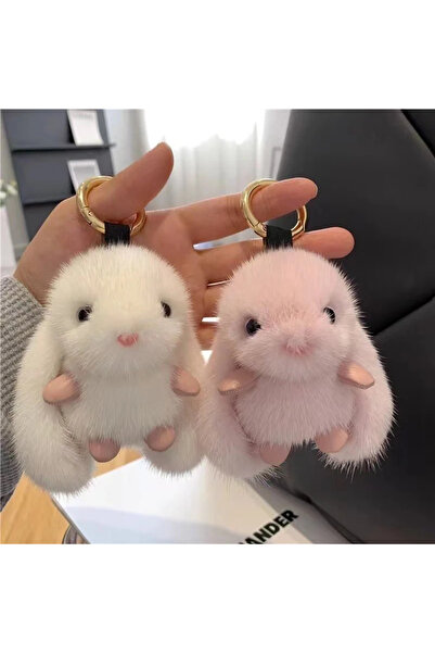 Choice white pink Fluffy Rabbit Pompon Keychain 2pcs Cute Fur Ball Bunny Pend...