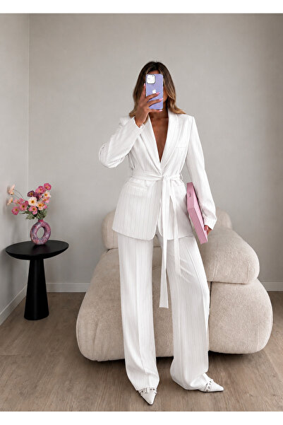 Ekim Store Jachetă cu dungi și curea, pantaloni și sacou, set din două piese