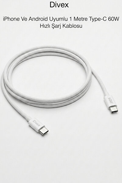 Divex iPhone Ve Android Uyumlu 1 Metre Type-C 60W Hızlı Şarj Kablosu