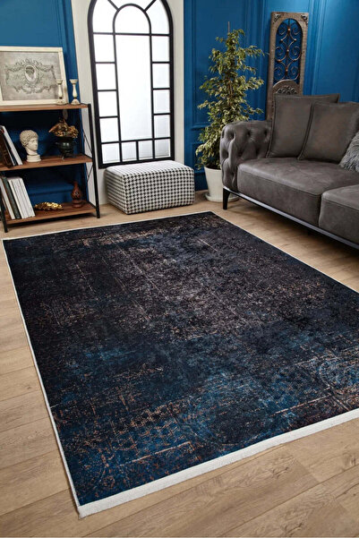 halinet Halı.Net Blue Vintage Antique Washable Non-Slip Living Room Carpet Ha...