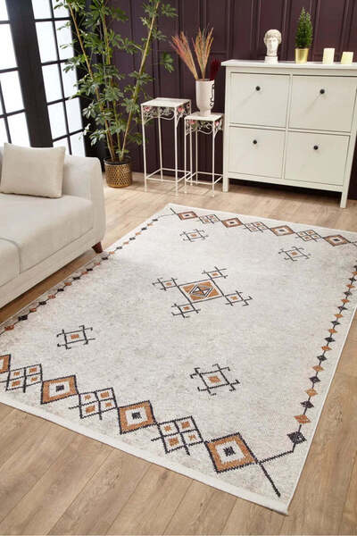 halinet Halı.Net Beige Modern Washable Non-Slip Living Room Carpet Haln-Hln1683