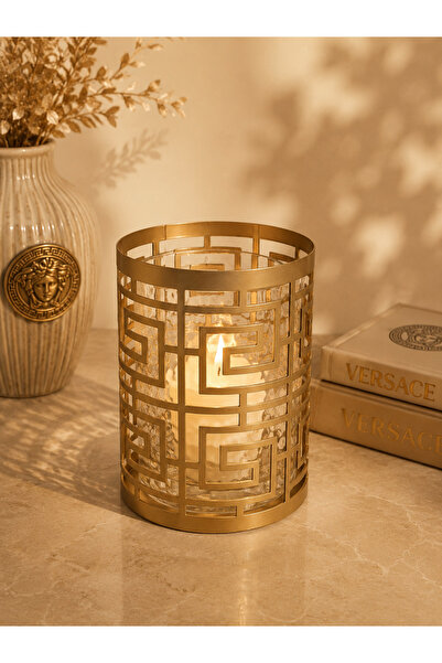 Atak Hediyelik Dekoratif Versace model Kristal metal silindir mumluk Antik go...