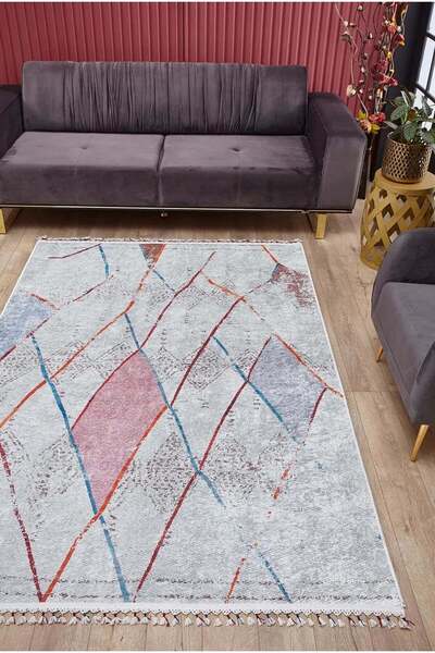 halinet Halı.Net Cream Modern Washable Non-Slip Living Room Carpet Haln-Hln5059