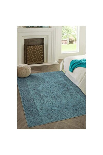 halinet Halı.Net Blue Ethnic Bohemian Washable Non-Slip Living Room Carpet Ar...