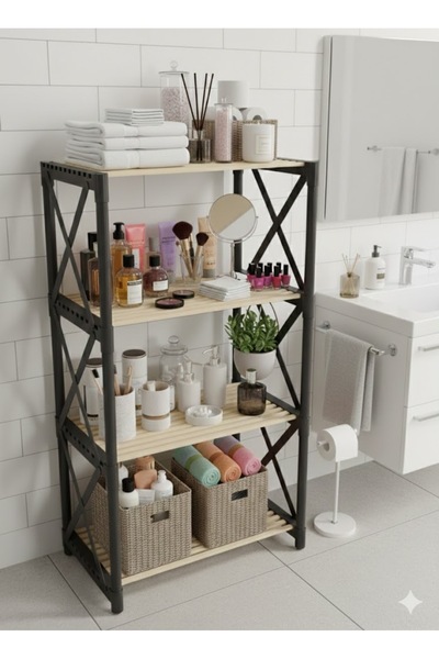 CasaNovi ZENNA EKOLOJİK 4 KATLI SİYAH Dekoratif Çok Amaçlı BANYO RAFI SİYAH S...