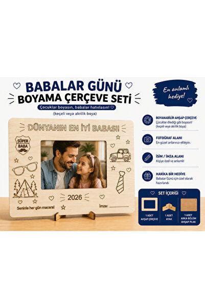 TR Babalar Günü İçin Boyanabilir Ahşap Çerçeve Hediye