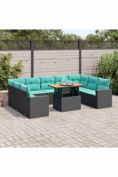 vidaxl Set canapele de gradina cu perne, 10 piese, negru, poliratan