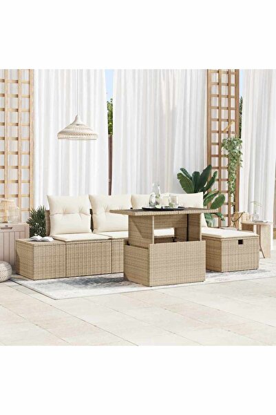 vidaxl Set de canapele pentru gradina 6 pcs Bej poliratan