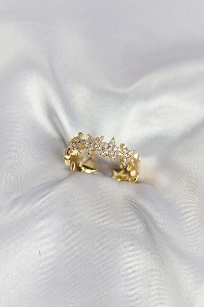 Inure Jewelry Gold Color Brass Row Star Model Zircon Stone Women's Ring