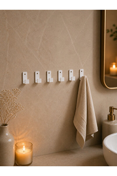 ARNESE HOME 6’lı Beyaz Metal Yapışkanlı Bornoz/Havlu Askısı