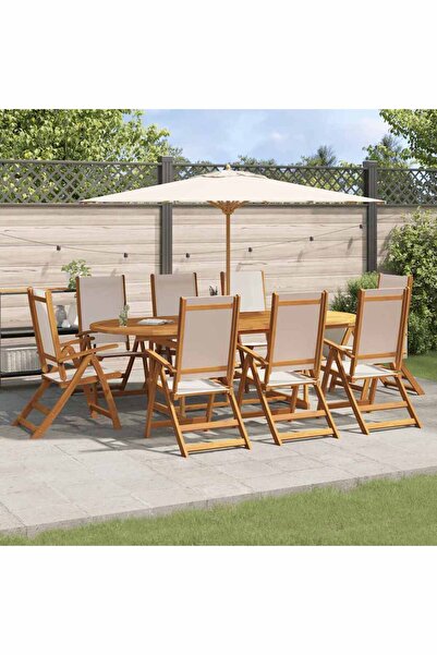 vidaxl Set mobilier de gradina, 9 piese, lemn masiv acacia/textilena