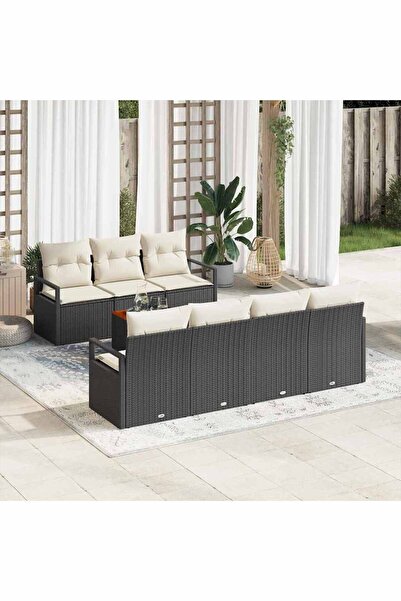 vidaxl Set de canapele pentru gradina cu perna 8 pcs Negru poliratan